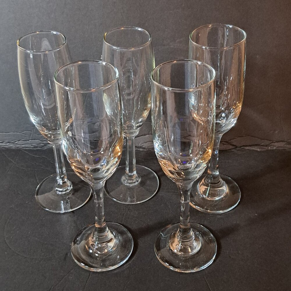 Champagne Flutes Clear Crystal Cut Glasses Barware - Set of 5 - 8 inches tall
